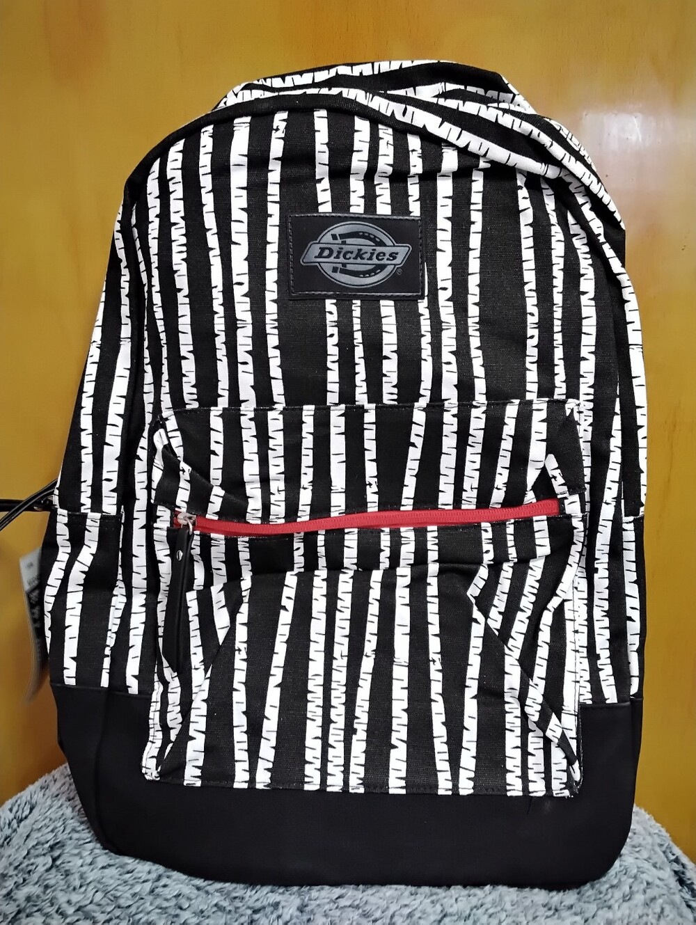 Dickies Black and White Striped/Birch Looking Backpack with Red Zip NWT